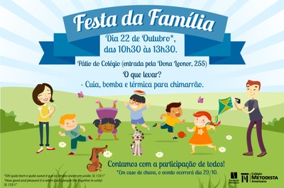 Colégio Metodista Americano realiza Festa da Família no dia 22 de outubro