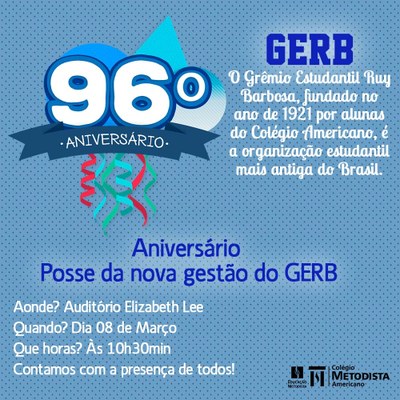 GERB comemora 96º aniversário no dia 8 de março