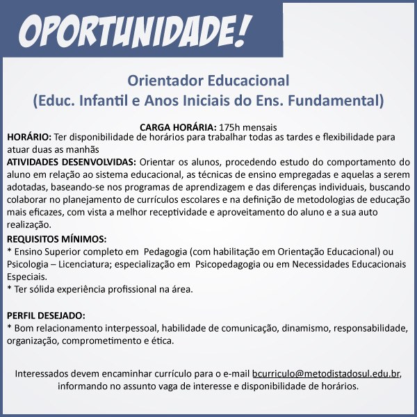 Orientador Educacional (Educação Infantil e Anos Iniciais do Ensino Fundamental)