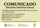 Comunicado - Recesso Institucional entre os dias 21 e 24 de abril