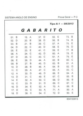 Gabarito oficial do Simulado Anglo - 3°ano do Ensino Médio